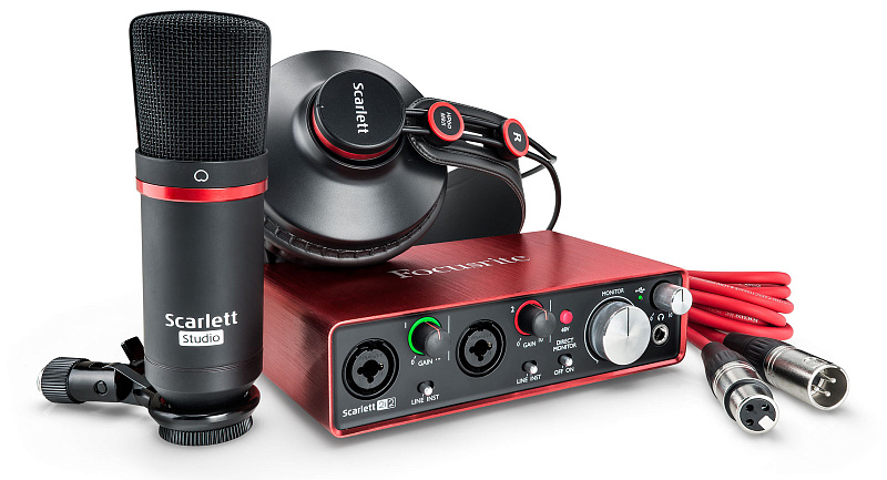Фото FOCUSRITE Scarlett Studio 2nd Gen студийный комплект (Scarlett 2i2 2nd Gen, наушники, микрофон, ПО, микрофонный кабель).