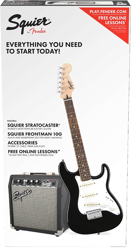 Фото Электрогитара в комплекте FENDER SQUIER Stratocaster Pack Black, Gig Bag, Frontman 10G